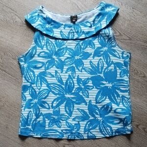 Rafaella Blue and White Patterned Top
